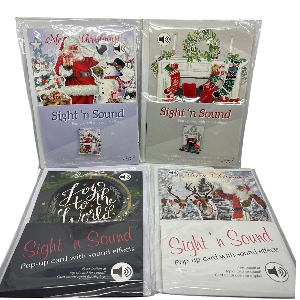 Christmas Pop Up Cards‎ Lot of 4 Santa Reindeer Snowman Joy Wreath Merry Decor